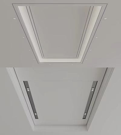 Modern Ceiling Design With Clean Framed Lines Recessed Lighting And White Finish 3d model