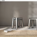 Modern Silver Metal Sofa Stools With Geometric Legs In Minimalist Living Space
