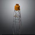Orange Water Tower Structure With Metal Support Frame And Ladder