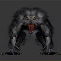 Game Movie Character With Aggressive Stance Black Fur Open Mouth Sharp Fangs Yellow Eyes And Claws