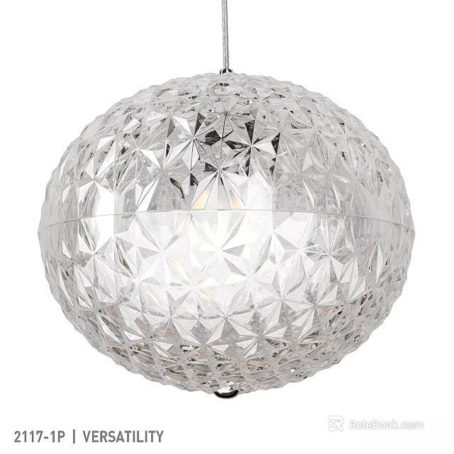 Transparent Crystal Spherical Chandelier With Diamond Cut Design And Shiny Surface 3d model 