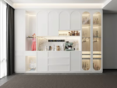 Modern White Wine Cabinet With Glass Doors Built In Lighting And Display Storage 3d model