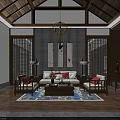 Elegant New Chinese Style Solid Wood Multi Person Sofa Set For Cozy Spacious Living Room