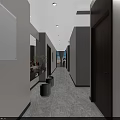 Modern Elevator Hallway Interior With Light Colored Walls Dark Wooden Doors And Recessed Lighting
