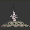 Cartoon Scene Featuring Pink Spired Tower With Spiked Decorations On Green Grass And Stone Ground