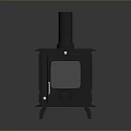 Modern Black Wood Stove With Chimney Glass Door And Compact Metal Structure Design