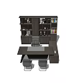 Modern Office Desk With Wooden Bookshelf Books Decorations And Chairs