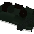 Modern Dark Three Seater Sofa With Round Square Pillows And Throw Blanket 3d model