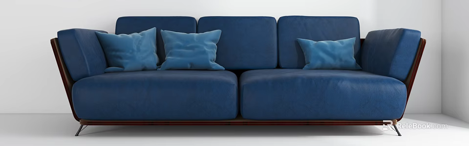 Comfortable Blue Modern Two Seater Sofa Upholstered With Soft Blue Cushions 3d model