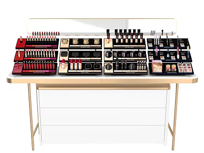 Cosmetics Mall Counter With Modern Gold Frame And Well Organized Makeup Products 3d model