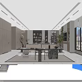Modern Office Interior Design With Large Windows City View TV Screen Orange Shelves And Plants