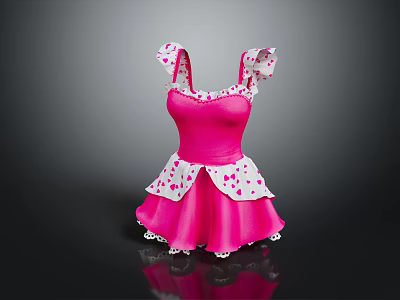Pink Ballet Dress For Kids With Ruffled Sleeves And Heart Patterns 3d model