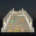 Illuminated Staircase With Star Shaped Decorations And Green Patterns At Night With Warm Lighting