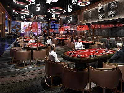 Luxury Casino Interior With Gaming Tables People Playing And Modern Lighting 3d model