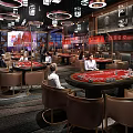 Luxury Casino Interior With Gaming Tables People Playing And Modern Lighting