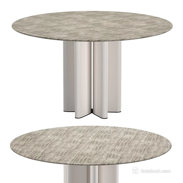 Modern Round Dining Table With Textured Surface And Double Column Legs 3d model