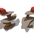 Unique Spiral Design Side Table with Metal and Wooden Structure and Red Vintage TV