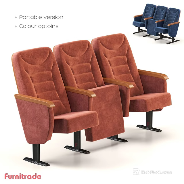 Three Red Recliner Chairs With Wooden Arms Black Base And Colour Options 3d model 