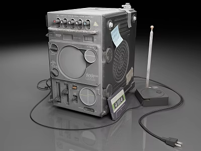 Vintage Commercial Equipment With Control Panel Knobs Meters Antenna Label And Connecting Cables 3d model