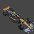 Orange And Black Formula 1 Racing Car With Velo Chrome Sponsors And Colorful Wheel Rims