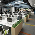 Modern Public Office Space With Open Layout Desks Computers And Green Plants 3d model