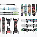 Various Colorful Sports Equipment Including Skis Skateboards Snowboards And Longboards