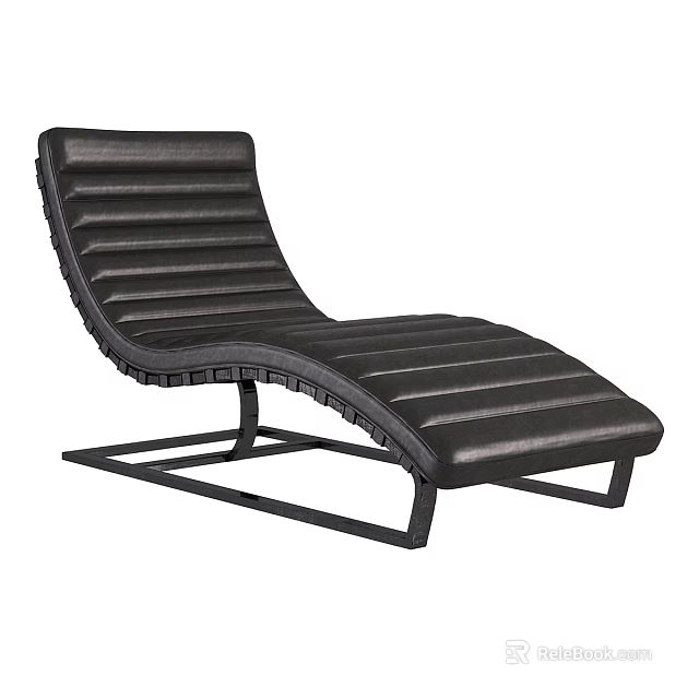 Black Leather Lounge Chair With Striped Design And Modern Metal Frame 3d model 