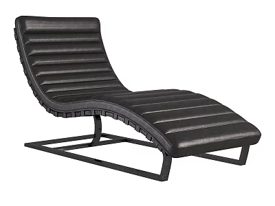 Black Leather Lounge Chair With Striped Design And Modern Metal Frame 3d model