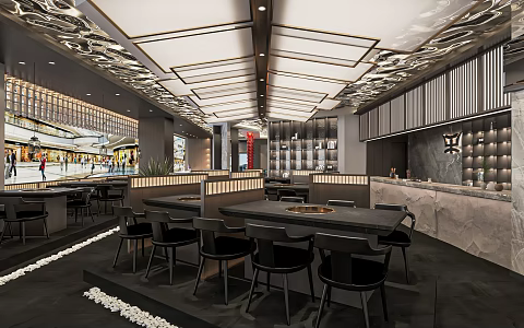 Modern Hot Pot Restaurant Dining Tables and Chairs 3d model