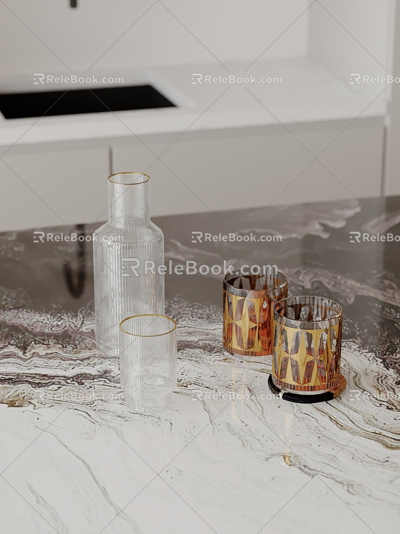 Water Cup Combination Water Cup Ice Glass Bottle 3d model