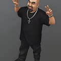 Game Movie Character Wearing Black T-shirt Cross Necklace Bracelet And Black Pants