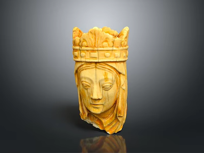 Handcrafted Wooden Female Head Sculpture With Ornate Crown And Detailed Features 3d model