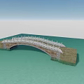 Stone Arch Bridge With White Railing Over Turquoise Water Under Blue Sky 3d model