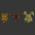 Cute Cartoon Animal Head Figurines Featuring Bear Deer And Rabbit Designs