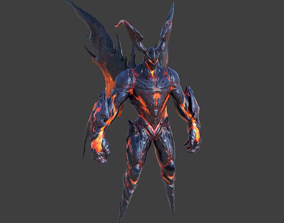 Demon Warrior Creature With Fiery Armor Black Wings Lava-like Details And Glowing Hands 3d model