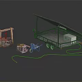 Utility Trailer With Tilt Bed Water Well Tools And Yellow Rope 3d model