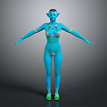 Blue Skinned Fantasy Character As Mythical Creature With Ornamental Outfit Green Shoes And Arm Decorations