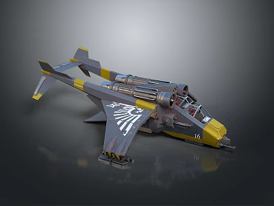 Yellow Gray Winged Interstellar Spaceship With Futuristic Emblem For Space Missions 3d model