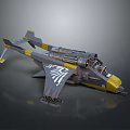 Yellow Gray Winged Interstellar Spaceship With Futuristic Emblem For Space Missions