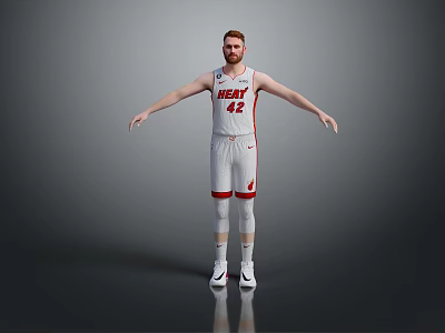 Man in White and Red Basketball Jersey Number 42 Standing with Arms Outstretched on Gray Background 3d model