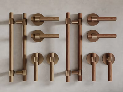 Modern Door Handles With Various Wooden And Metal Design Styles For Home 3d model