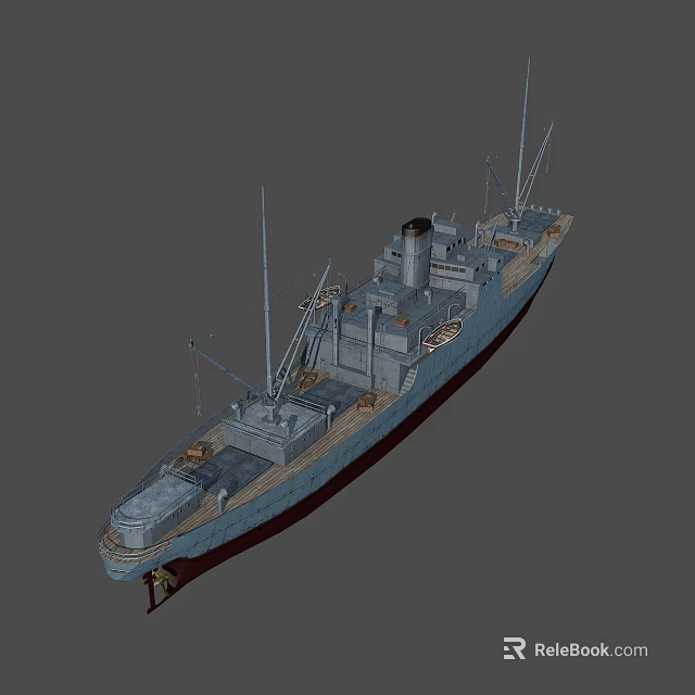 Detailed Warship Model With Hull Design Deck Structure Masts Smokestack And Military Equipment 3d model 