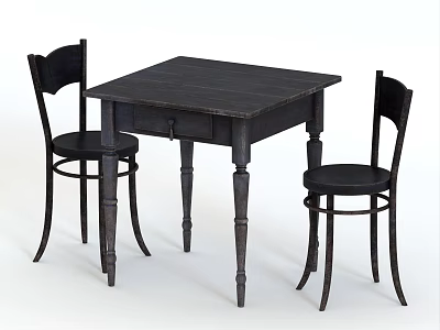 Black Wooden Dining Table With Two Simple Design Chairs Set 3d model