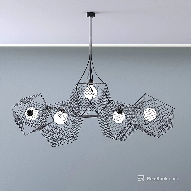 Modern Geometric Wire Frame Pendant Light With Multiple Hexagon Shades And Bulbs 3d model