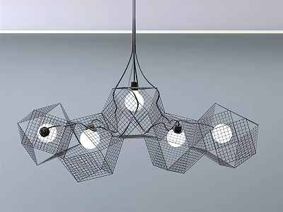 Modern Geometric Wire Frame Pendant Light With Multiple Hexagon Shades And Bulbs 3d model