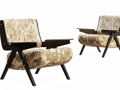Stylish Accent Leisure Chair With Floral Pattern Fabric And Black Wooden Frame 3d model