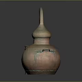 Traditional Copper Vessel with Curved Spout Two Handles and Small Matching Cup