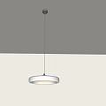 Modern Round White Pendant Light Hanging in Gray Room Illuminating Warm Glow