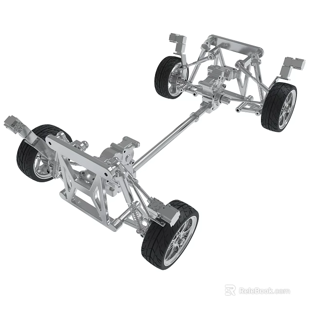 Car Chassis Structure With Metal Frame Wheels And Suspension Components 3d model 
