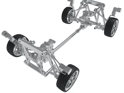 Car Chassis Structure With Metal Frame Wheels And Suspension Components 3d model